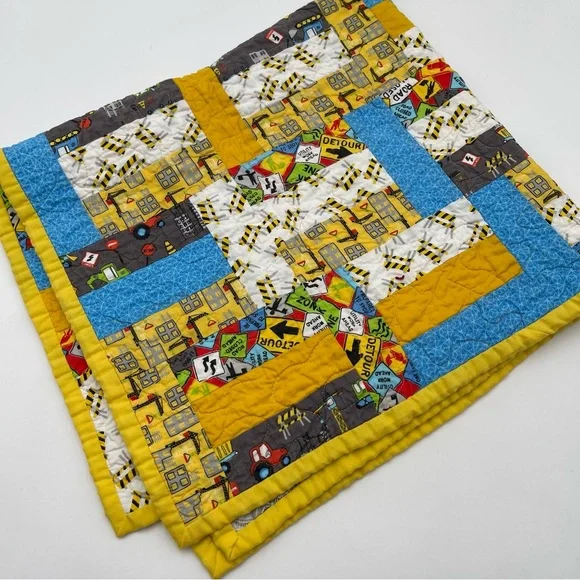 Quilt Handmade Child's Baby Patchwork Hand Quilted Trucks Construction Blanket - Picture 1 of 7